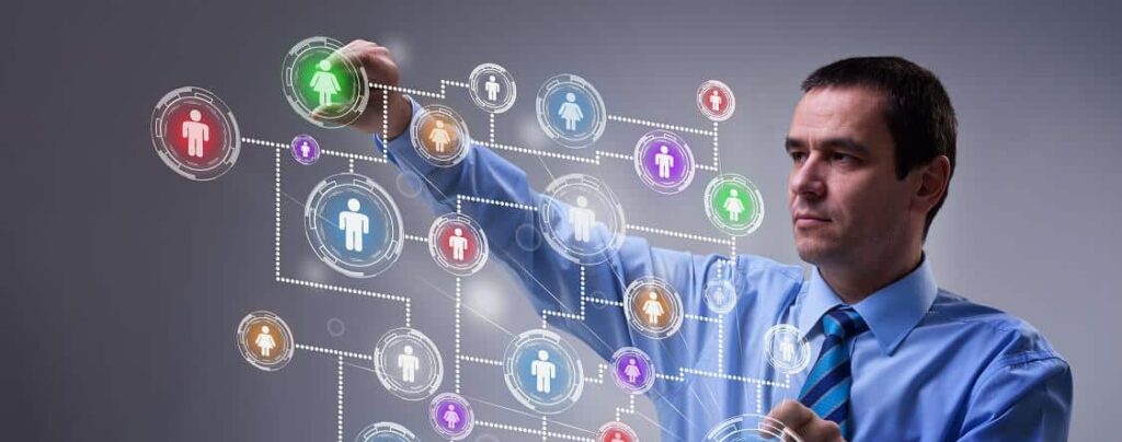 businessman accessing modern social networking interface